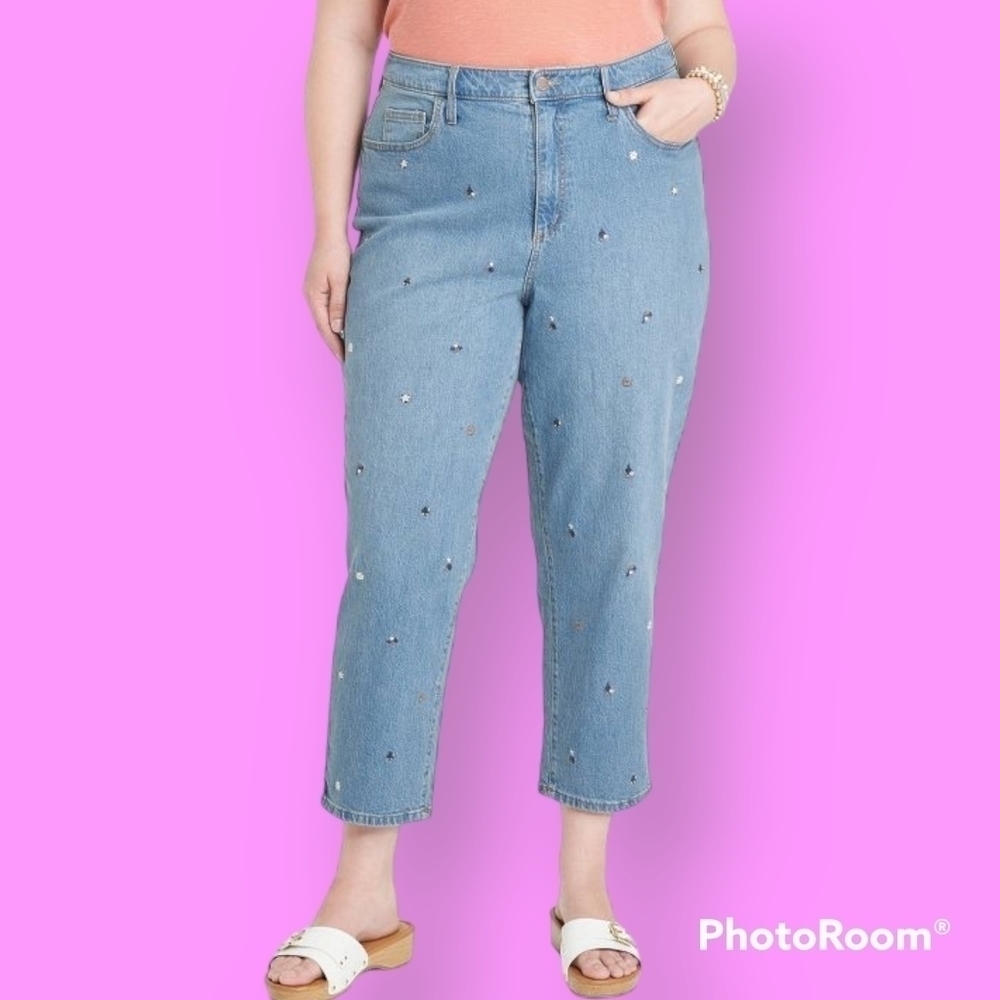 NWT Universal Thread Plus Size Vintage Straight Floral Jeans Size 24W